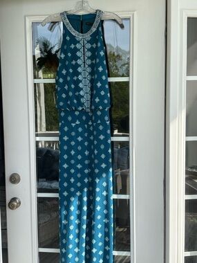 White House Black Market Teal Printed Halter Jumpsuit